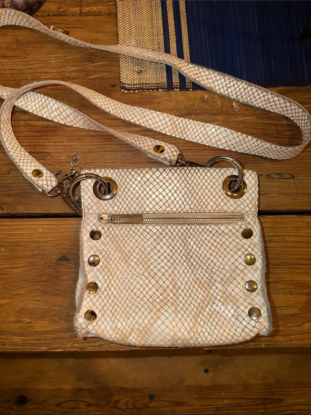 Hammitt Cream Snake-Print Crossbody Bag with Gold Hardware